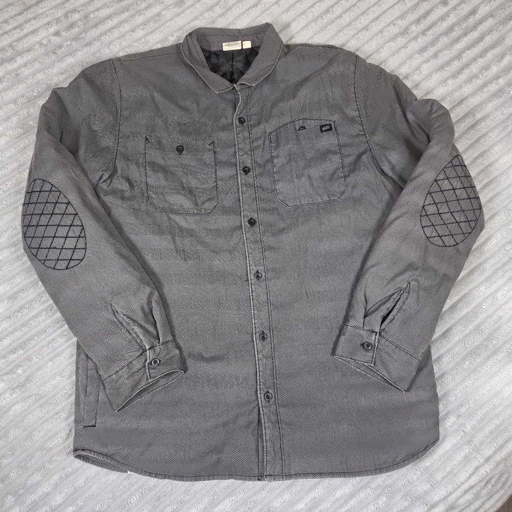 Vans‎ VTG Heritage Gray Quilted Button Down Stitched Elbow Patch Jacket Mens XL
